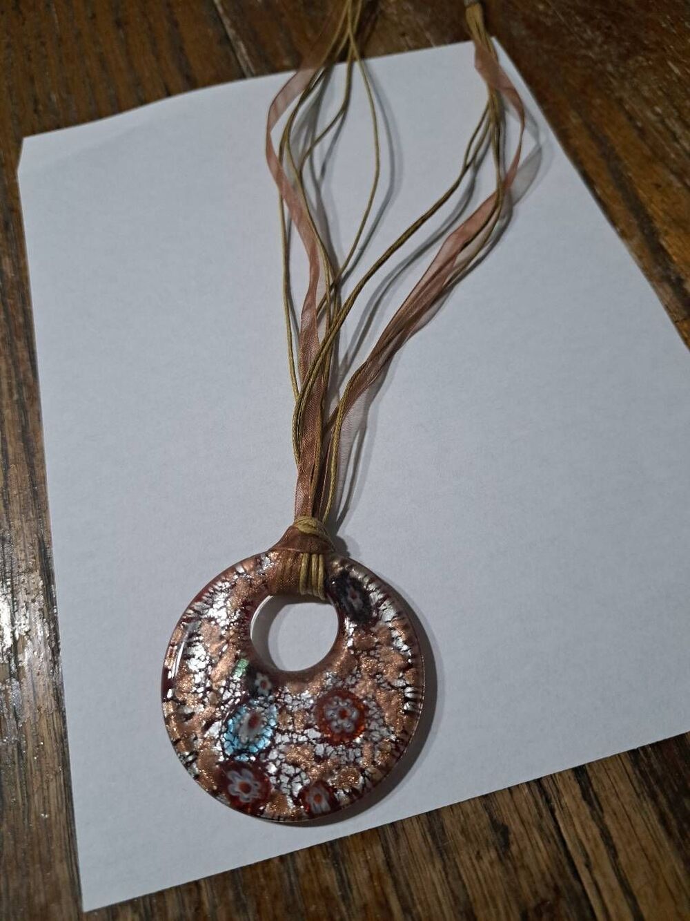 Handcrafted Funky Boho Retro Vintage Glass Flower Pendant Art Glass Necklace